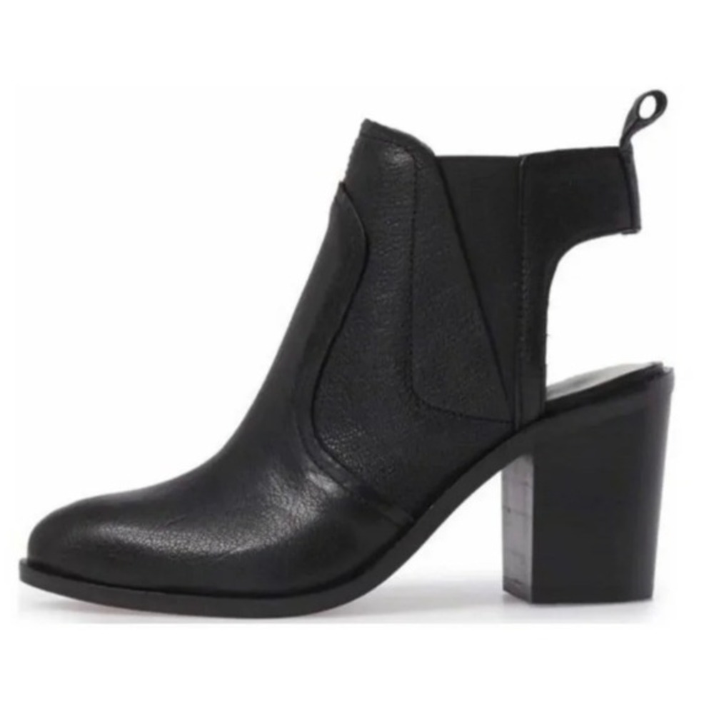 1.STATE Black Leather Cutout Ankle Booties‎ Block Heel Women's Size 6 *FLAWED*